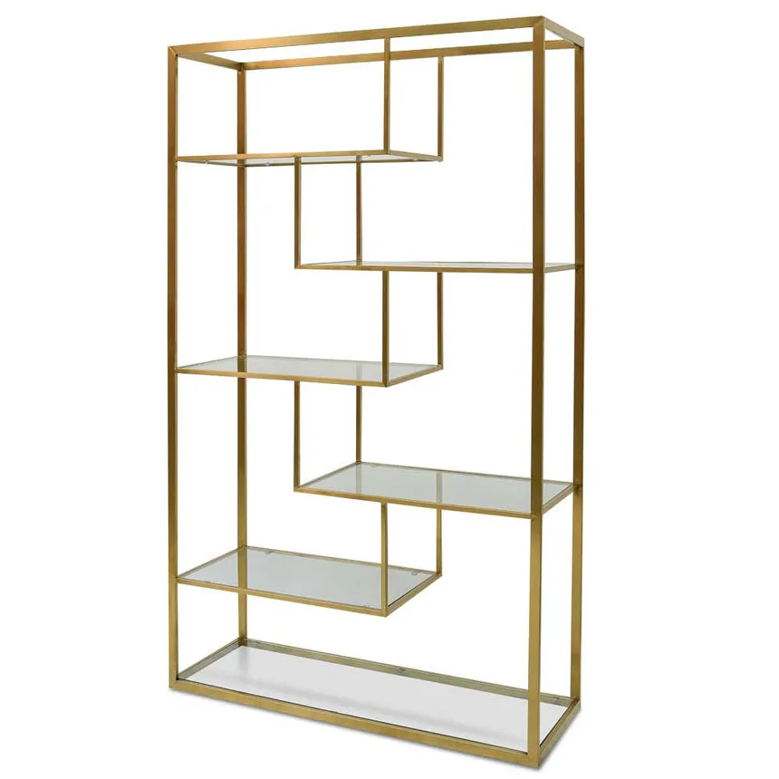 1.2m Glass Shelving Unit - Gold Frame