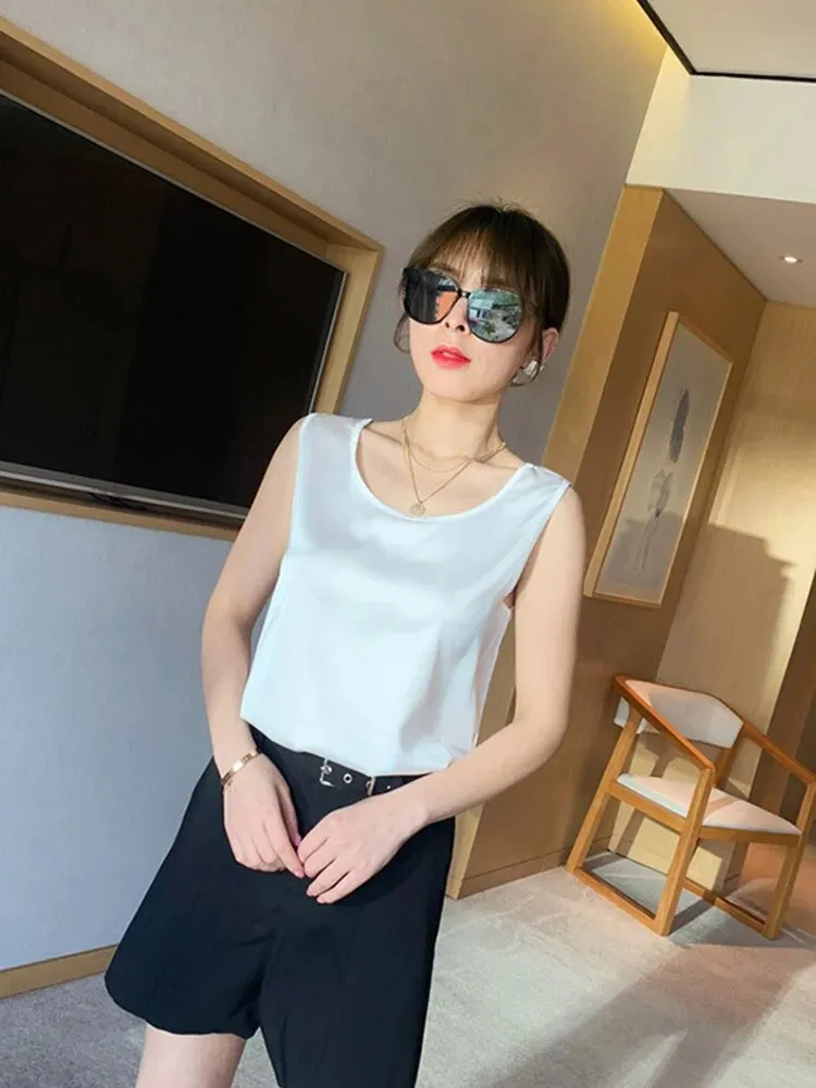 2024 Silk Thin Short Sleeve Tees Woman Summer Tops