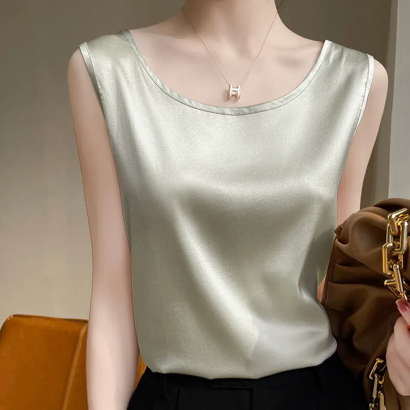 2024 Silk Thin Short Sleeve Tees Woman Summer Tops