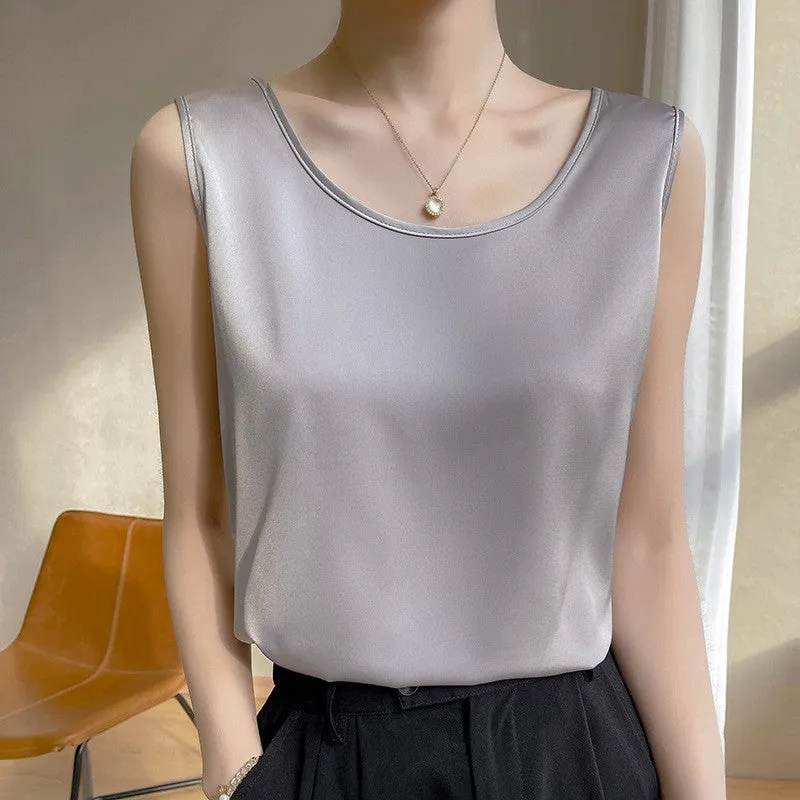 2024 Silk Thin Short Sleeve Tees Woman Summer Tops