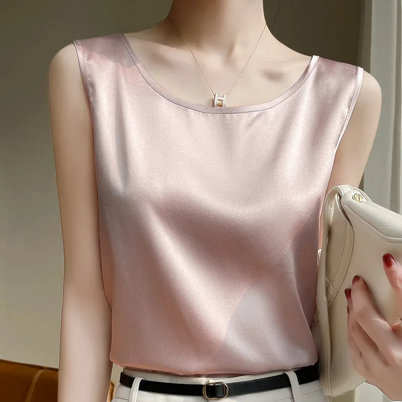 2024 Silk Thin Short Sleeve Tees Woman Summer Tops