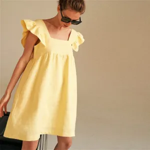 Amy Fashion - Backless High Waist Loose Linen Solid Dress