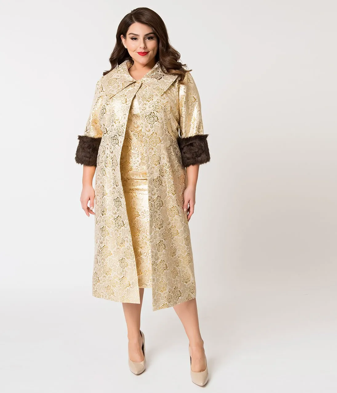 Barbie x Unique Vintage Plus Size Evening Splendour Brocade Coat