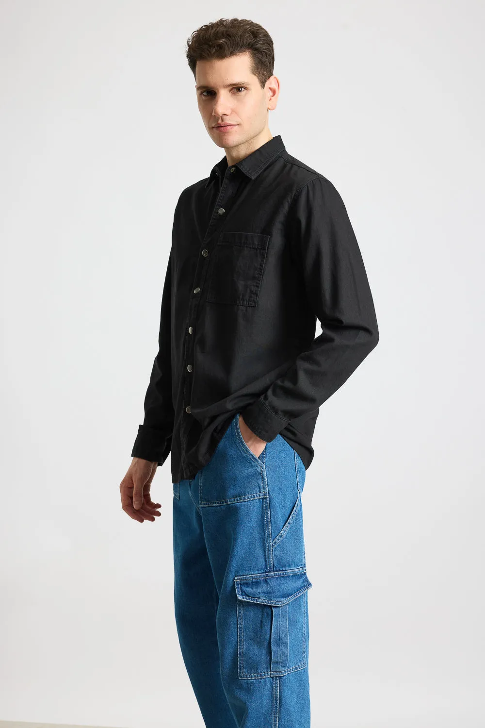 Black One Pocket Men's Shirt