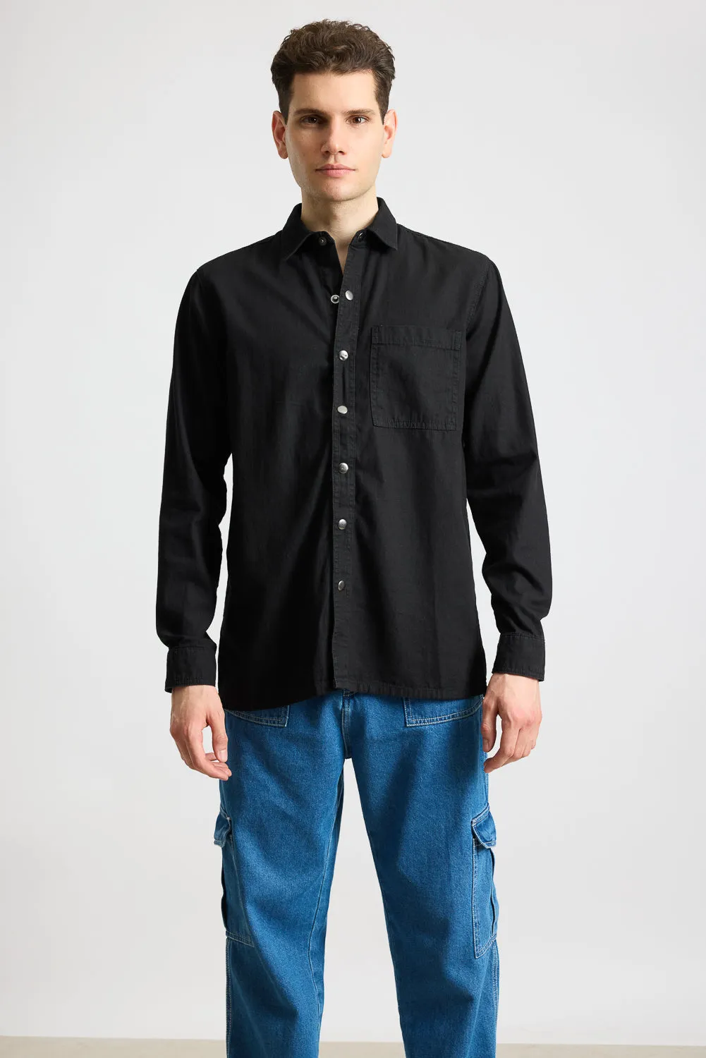 Black One Pocket Men's Shirt