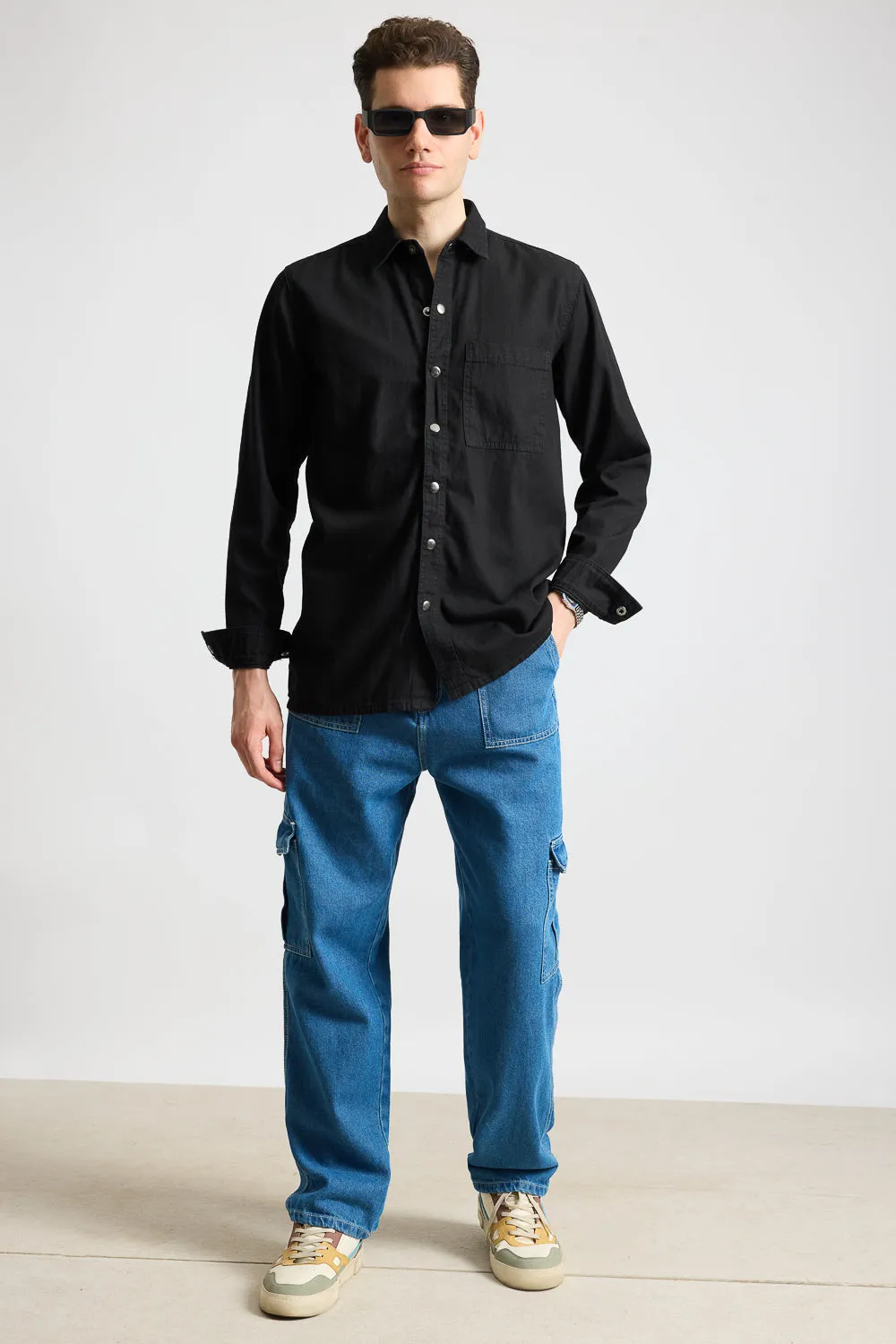 Black One Pocket Men's Shirt