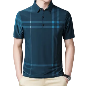 BROWON Business Polo Shirt Men Summer New Casual Loose Breathable Anti-wrinkle Short Sleeved Plaid Men Polo Shirt Men Tops