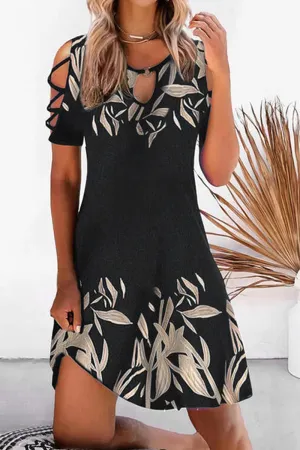 Casual Print Hollowed Out O Neck Straight Dresses