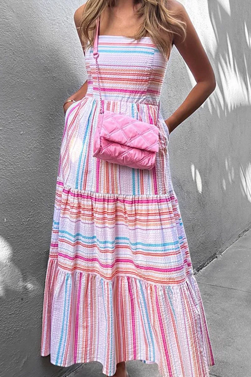 Casual Striped Pocket Sling Dress Dresses