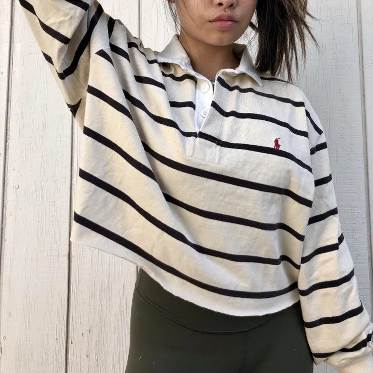 Casual women's pullover lapel loose striped women's sweatshirt