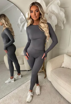 City Chic Grey Long Sleeve Top And Leggings Set