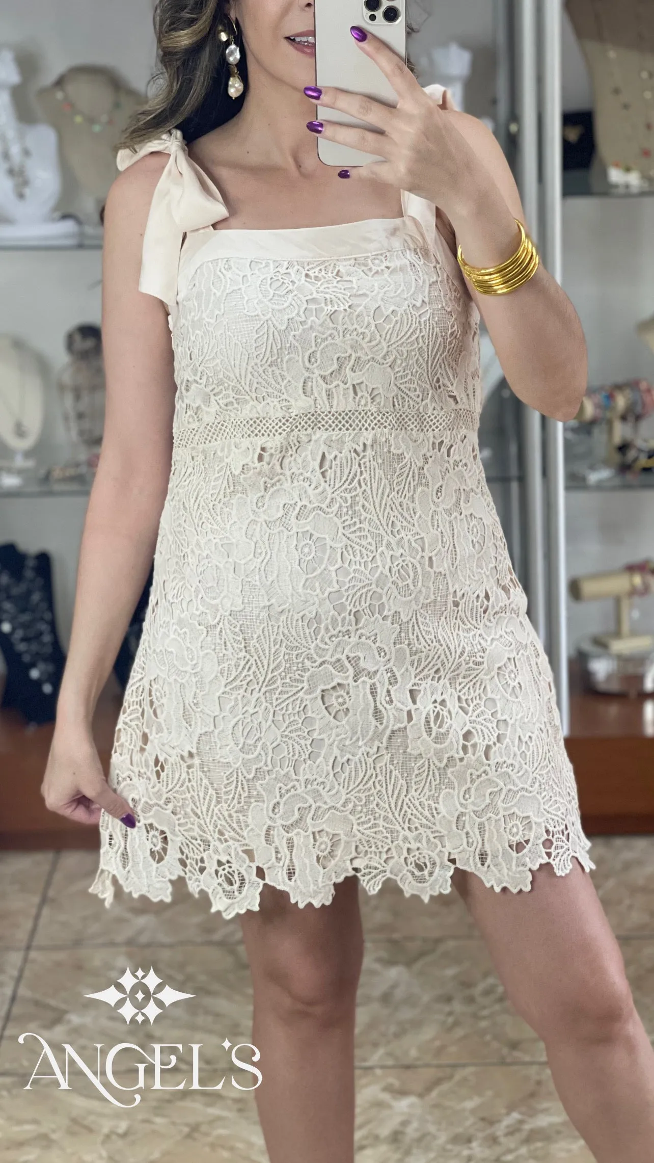 Cream Lace Mini Dress