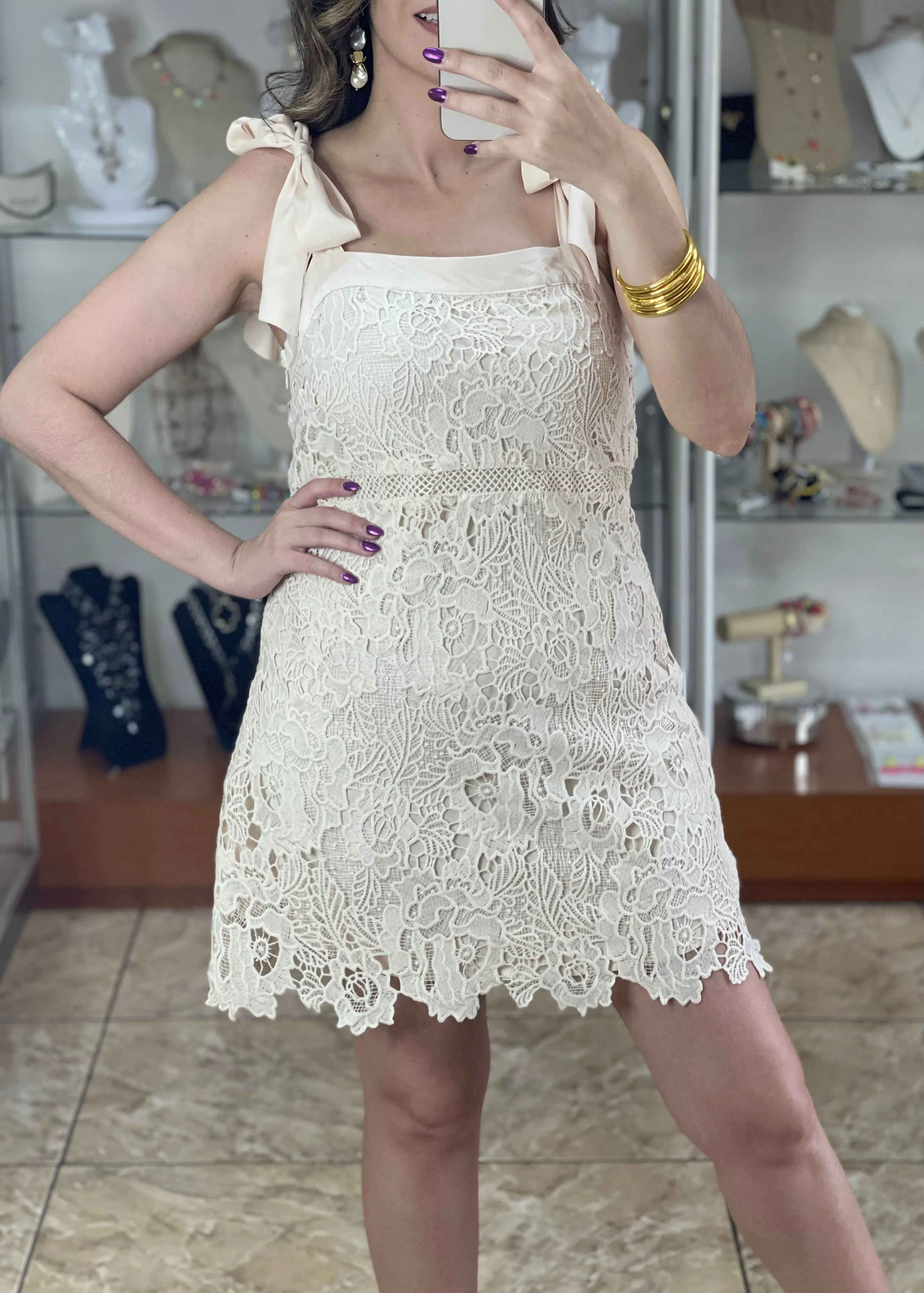 Cream Lace Mini Dress