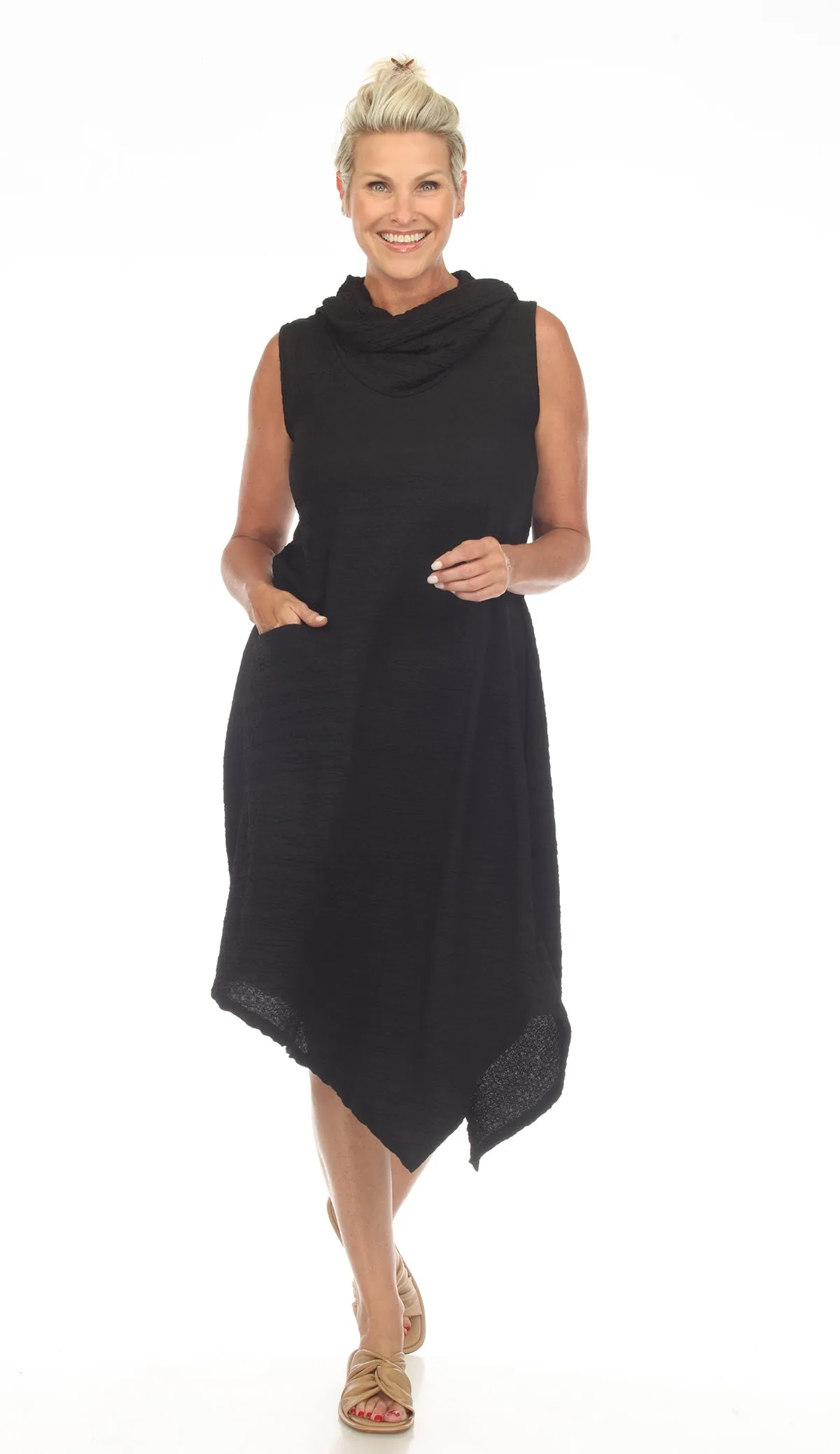 D332 Waffle Cowlneck Dress