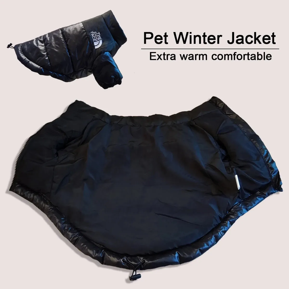 Dog Face Puffer Jacket – Warm Dog Winter Coat with Zipper Closure