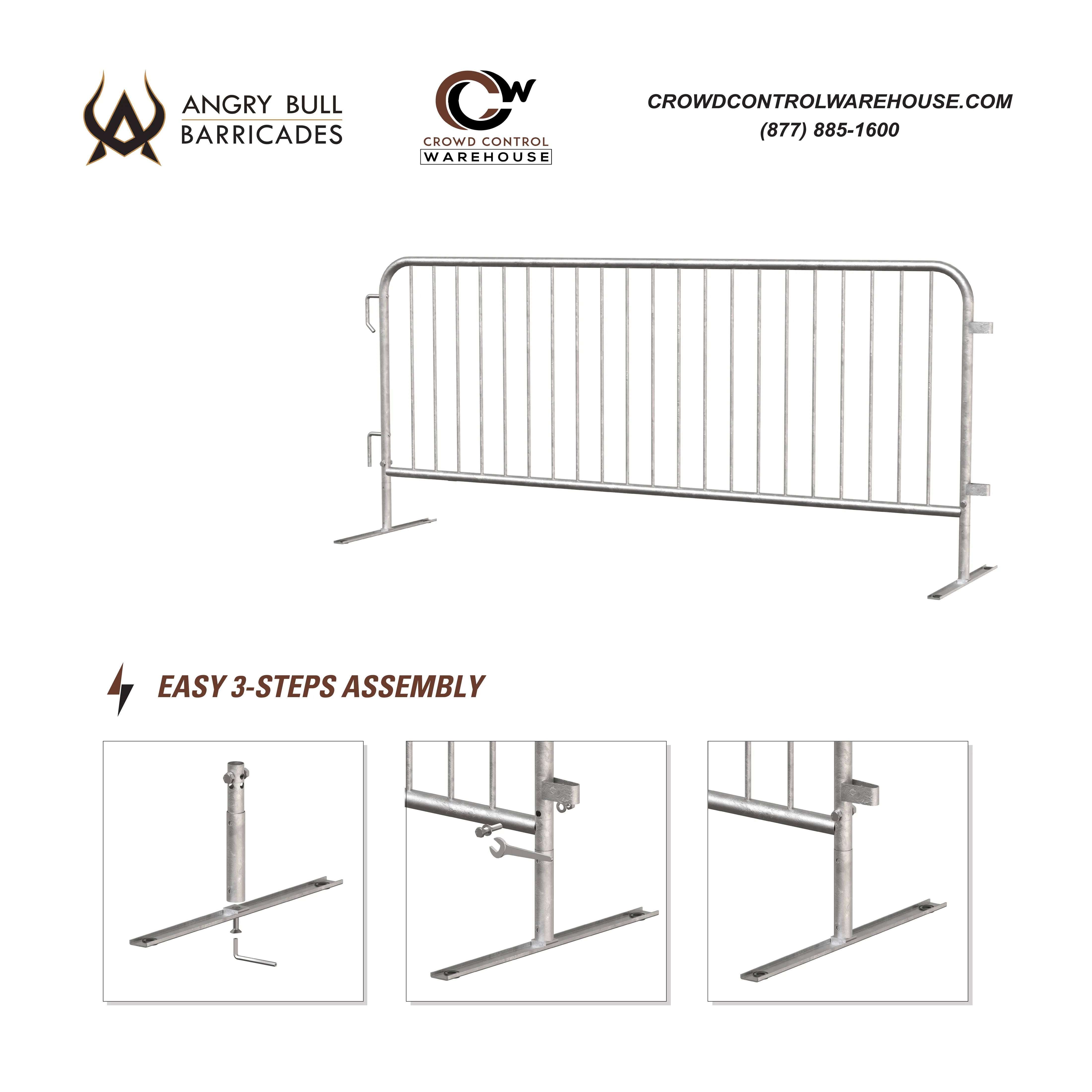 Economy Steel Barricade, Light Weight & Pre-Galvanized, 8.5 Ft. - Angry Bull Barricades