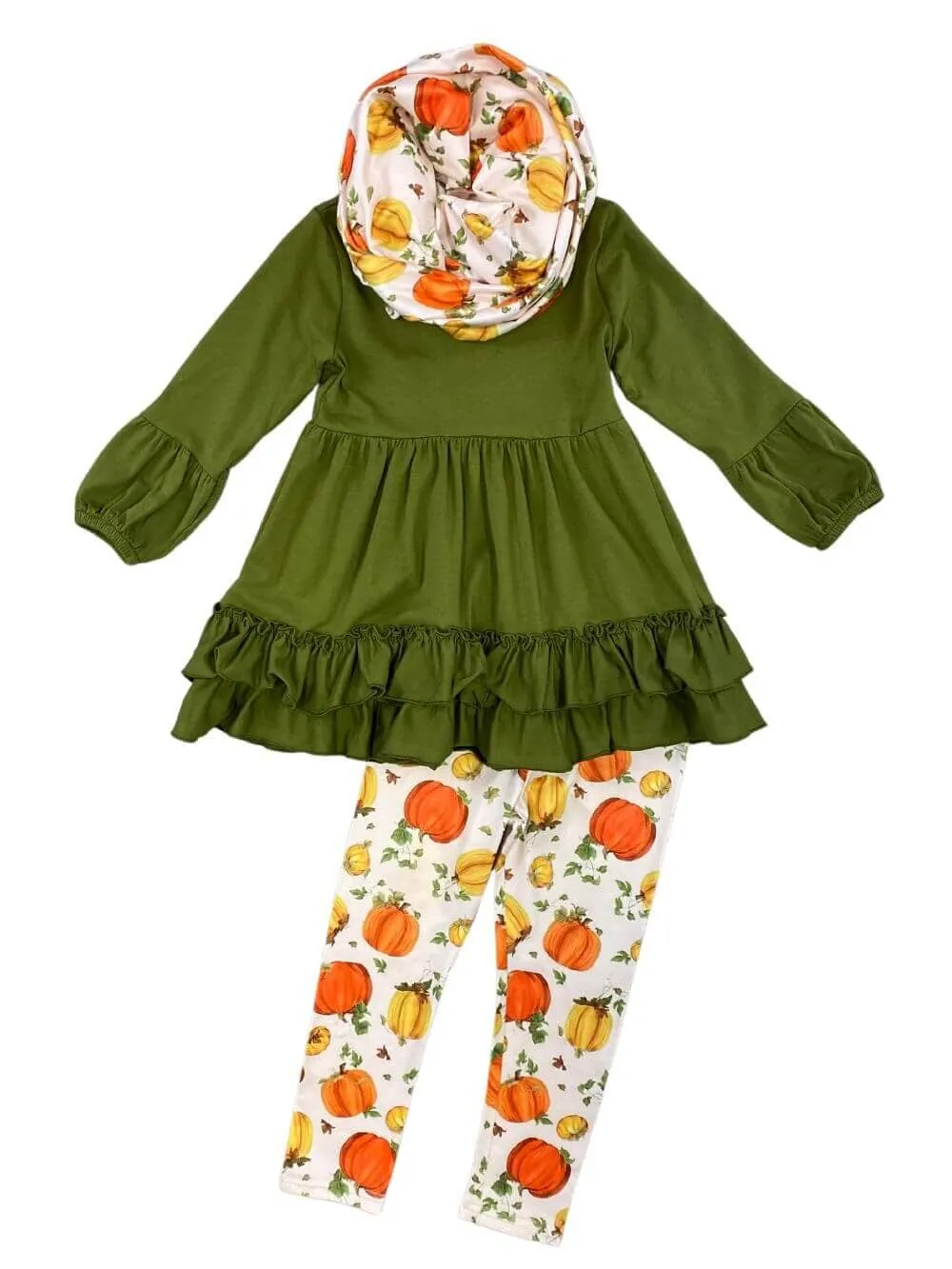 Fall Fun Green & Orange Girls Scarf Outfit