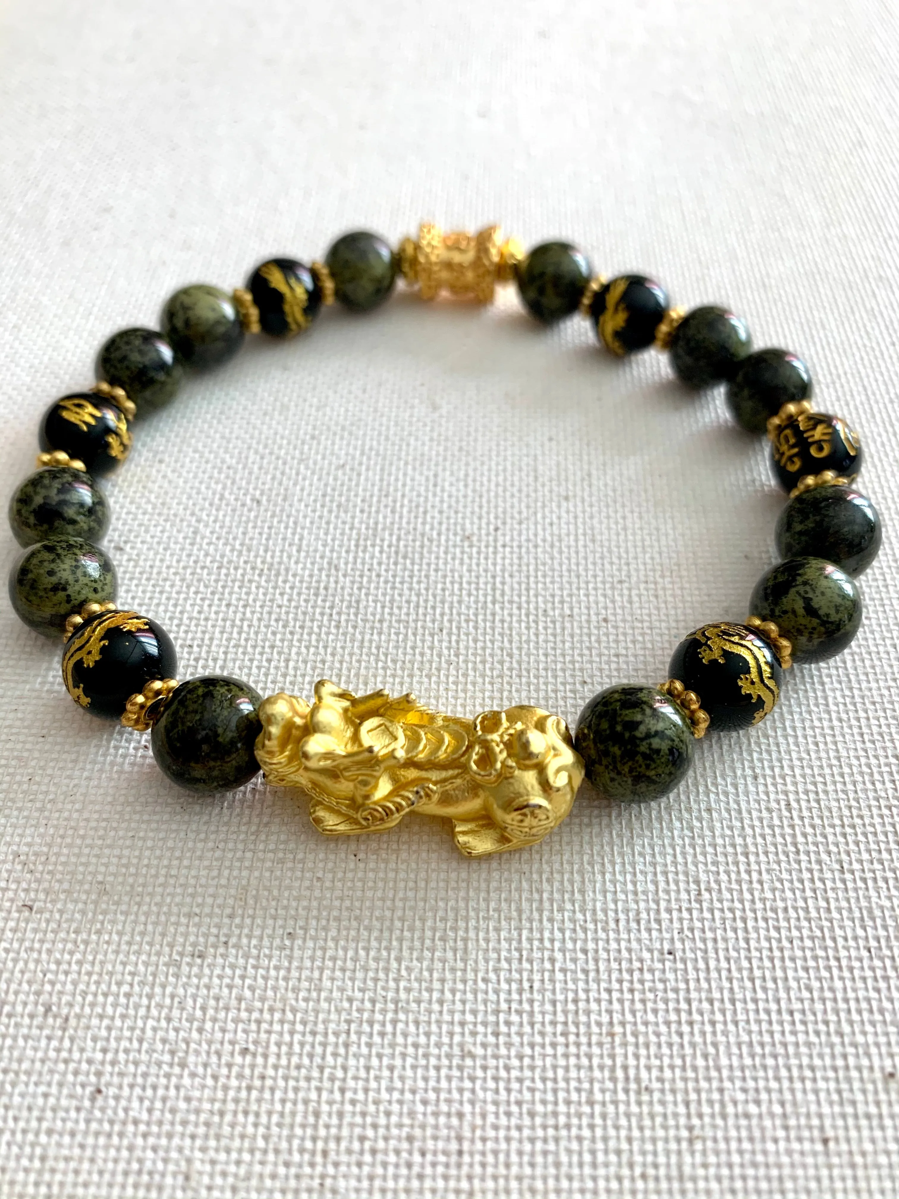 Green Jasper and Dragon Bracelet