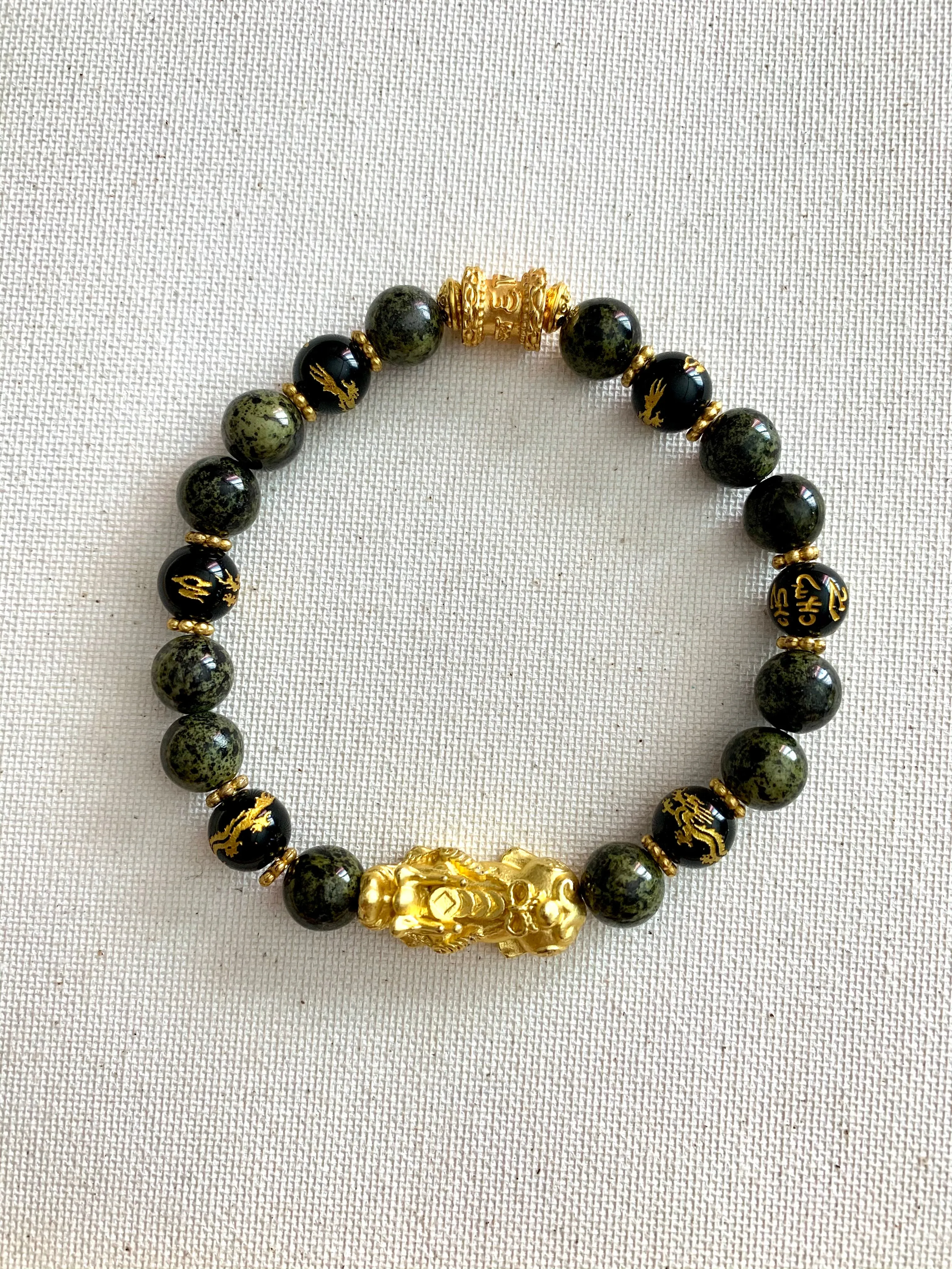 Green Jasper and Dragon Bracelet