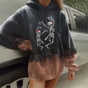 Halloween skull tie-dye printing long-sleeved hooded casual sweater women