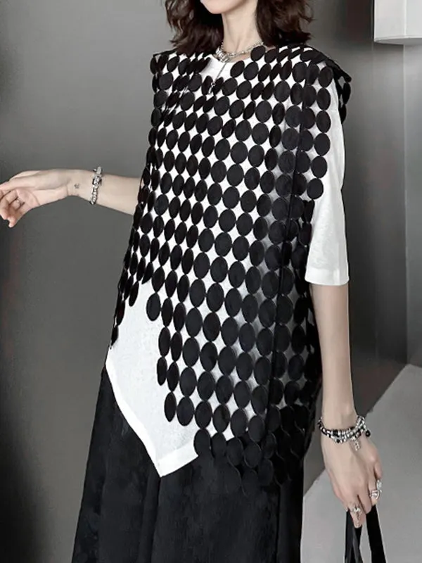 Irregular Clipping Loose Hollow Solid Color Split-Joint Round-Neck Vest Top