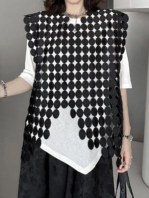 Irregular Clipping Loose Hollow Solid Color Split-Joint Round-Neck Vest Top