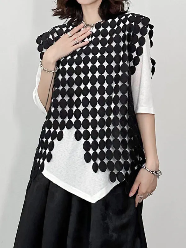 Irregular Clipping Loose Hollow Solid Color Split-Joint Round-Neck Vest Top