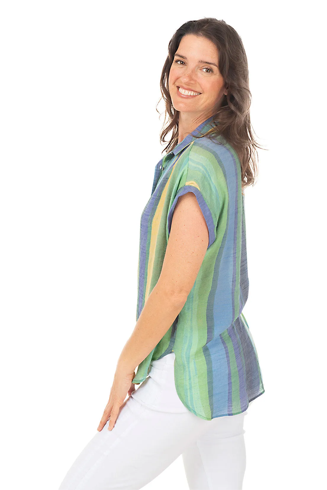 Jellybean Striped Rolled Dolman Sleeve Shirt