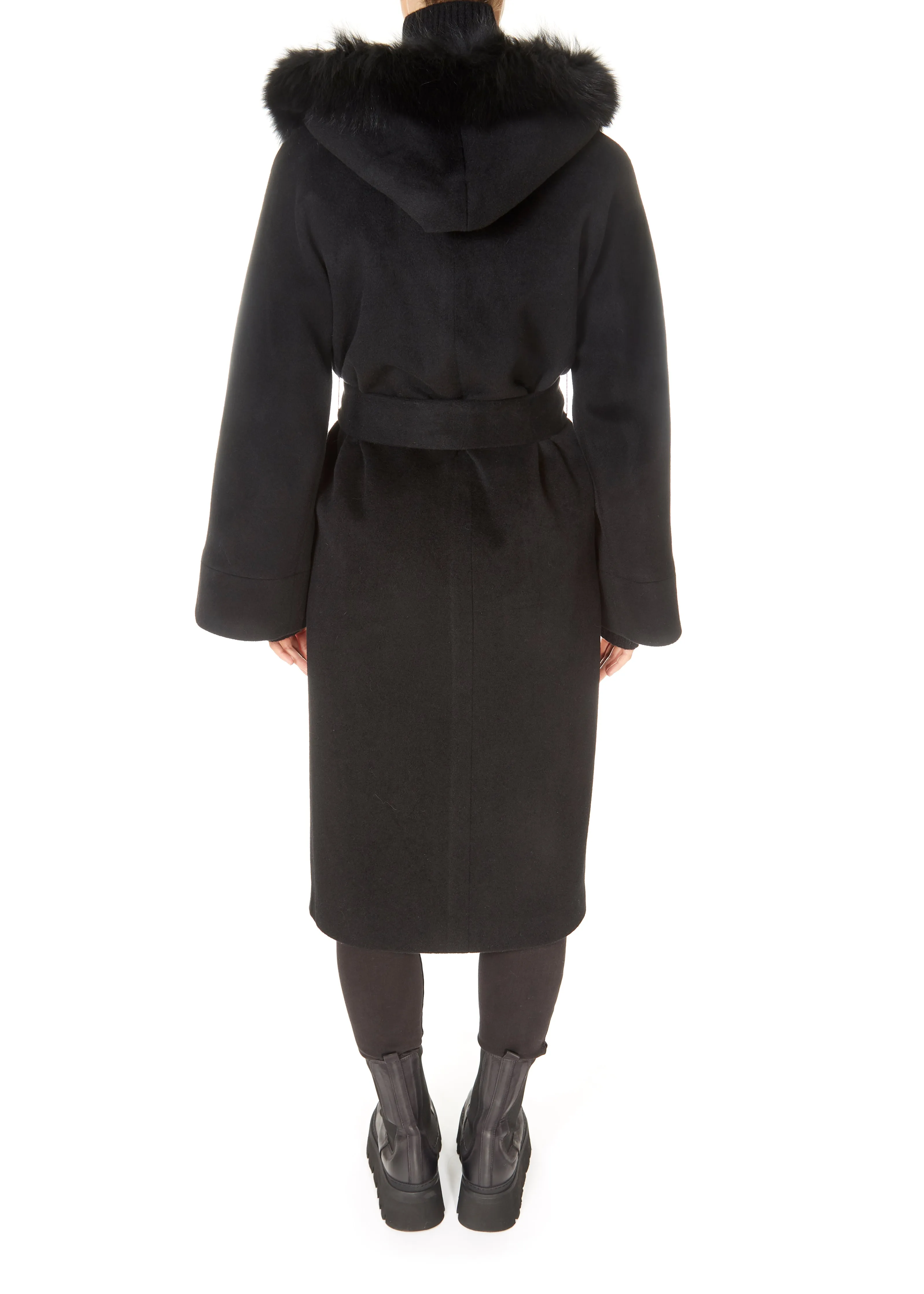 Jessimara Long Hooded Wool Blend Coat Black