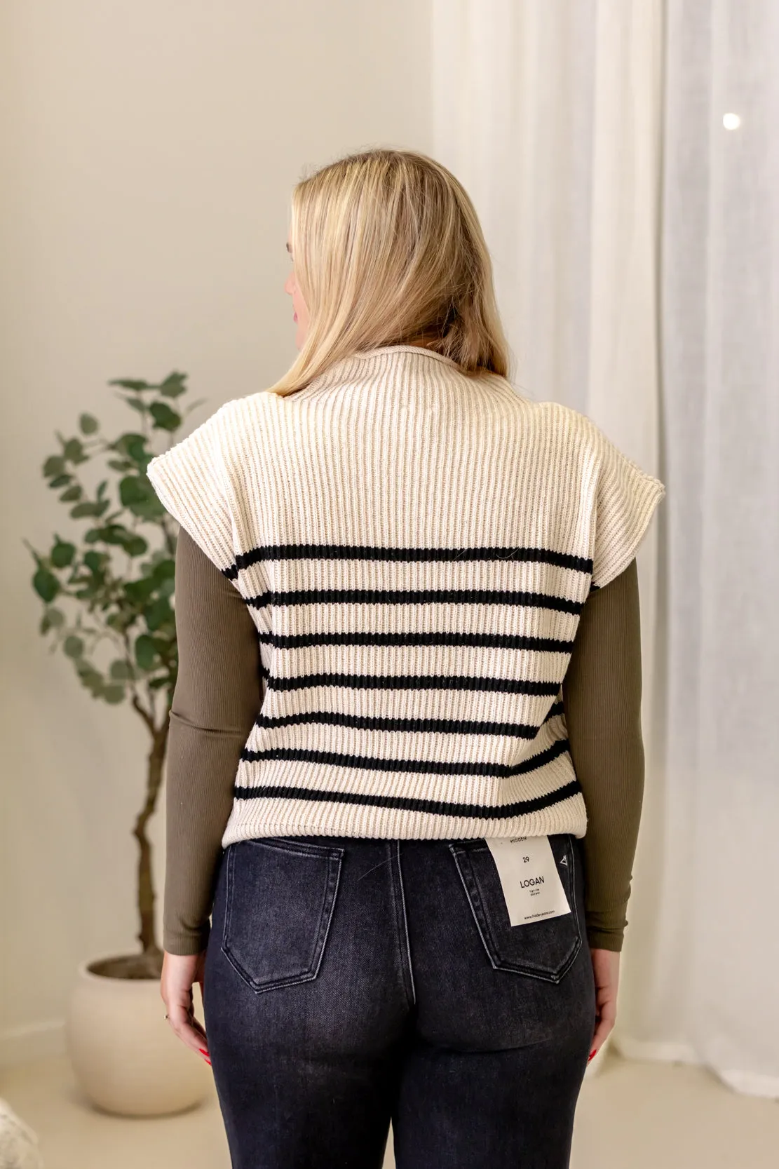 Layla Striped Sweater Vest | Cream/Black