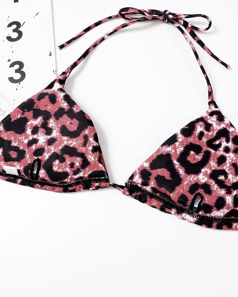 Leopard Strap Bra With Strappy Panties Bikini Sets