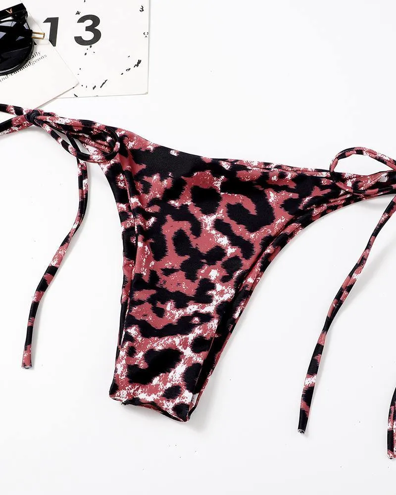 Leopard Strap Bra With Strappy Panties Bikini Sets