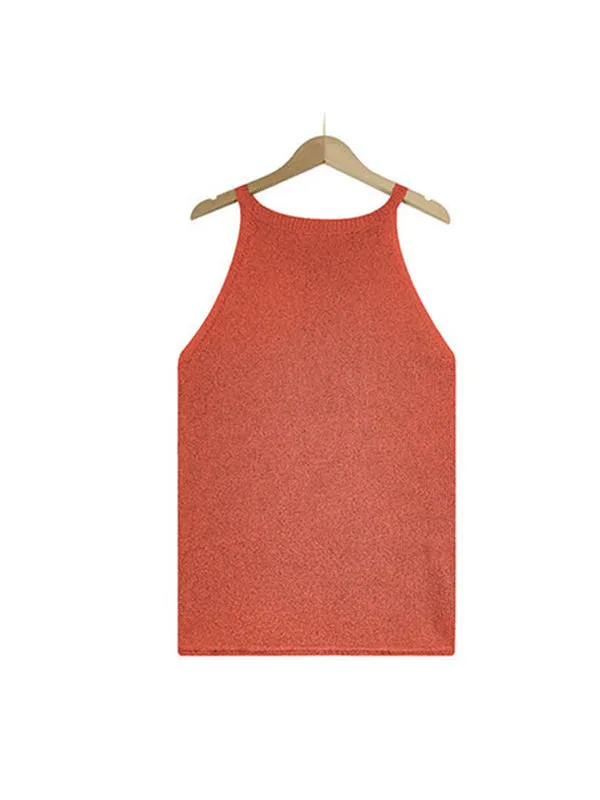 Loose Solid Color Halter-Neck Vest Top