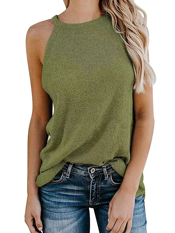 Loose Solid Color Halter-Neck Vest Top