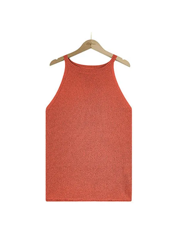 Loose Solid Color Halter-Neck Vest Top