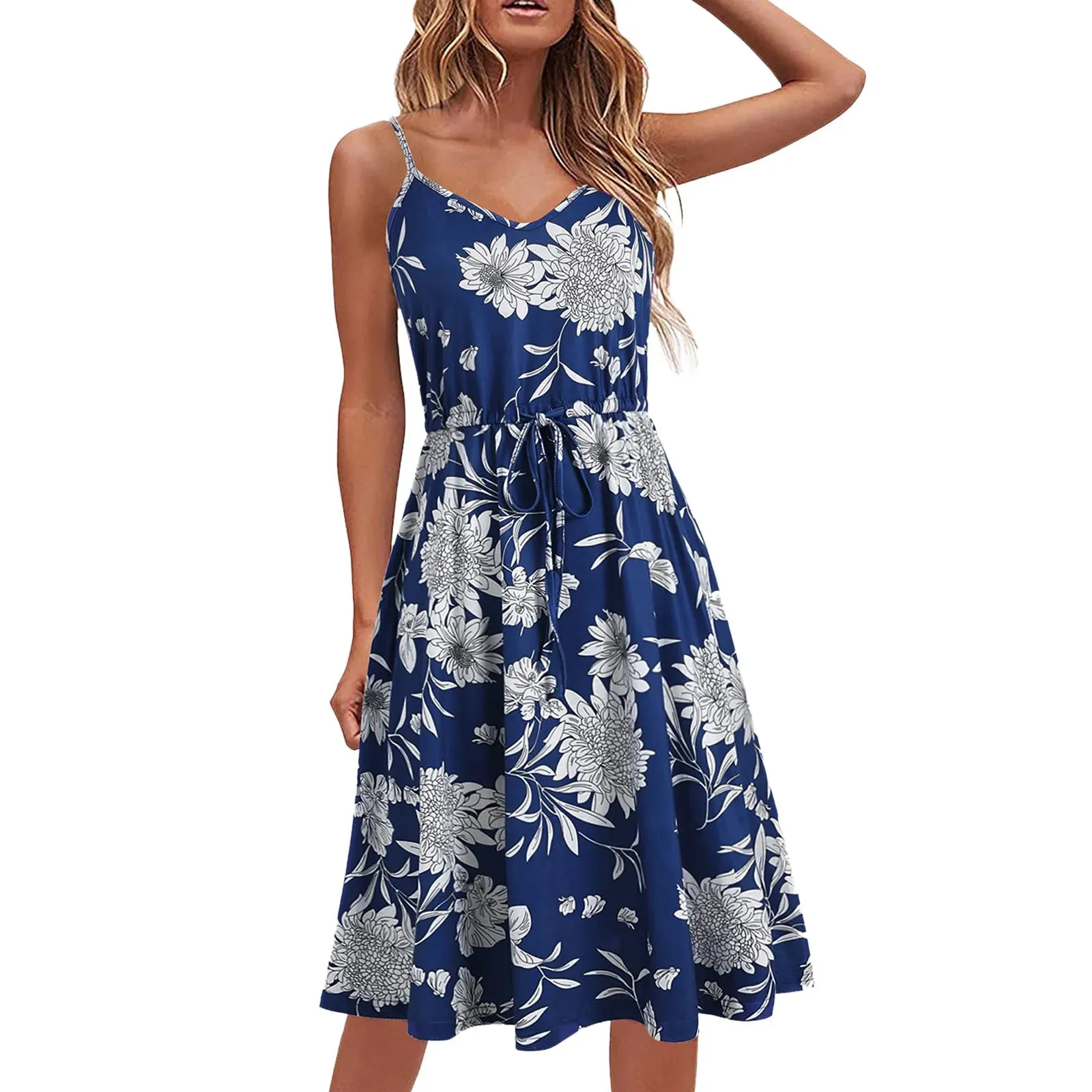 LVSANW 2024 Summer Women's Dress Vintage Dot Floral Spaghetti Strap Beach Dress Casual Loose Party A Line Midi Dress Camisole Sundress