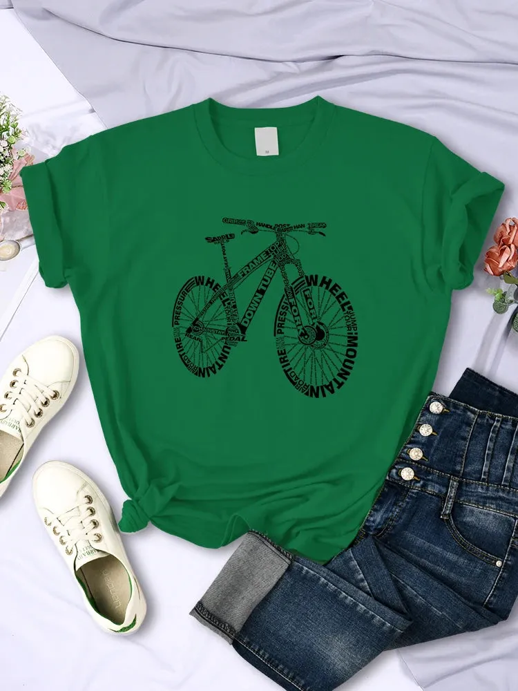 LVSANW Bicycle Made Of Letters T Shirts For Women Summer Breathable Casual Short Sleeve Fashion Street Hip Hop Tops Womans Tee Clothing