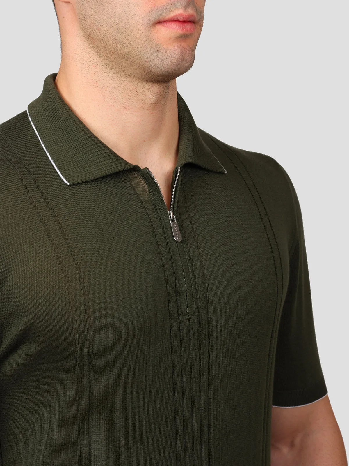 Maglia Polo con Zip 100% Cotone Supersoft Verde