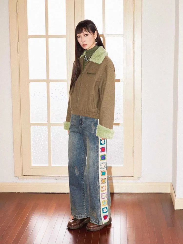 Patchwork design retro straight jeans【s0000010713】