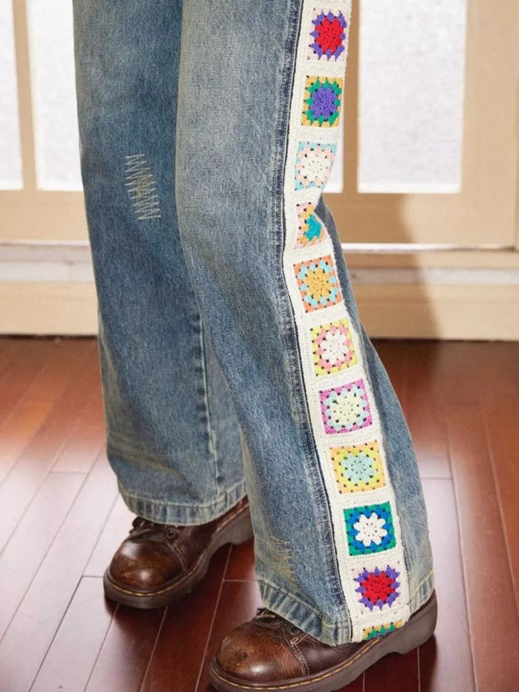 Patchwork design retro straight jeans【s0000010713】