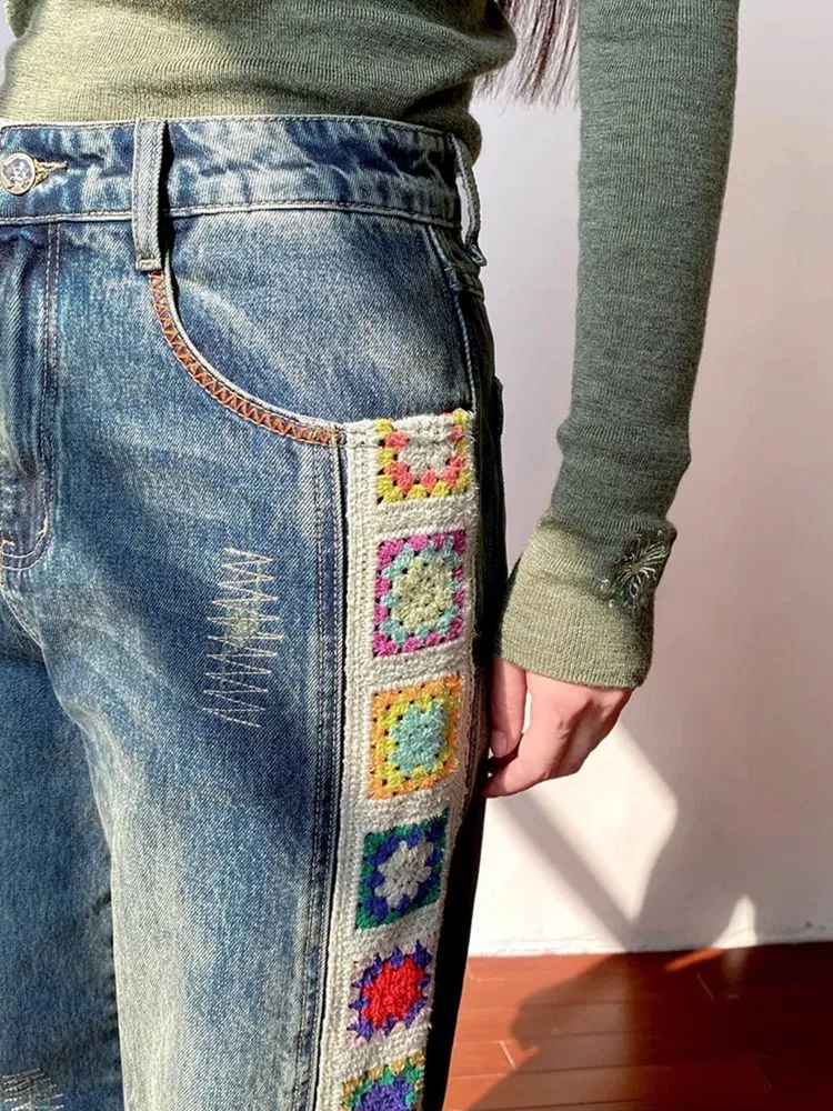 Patchwork design retro straight jeans【s0000010713】