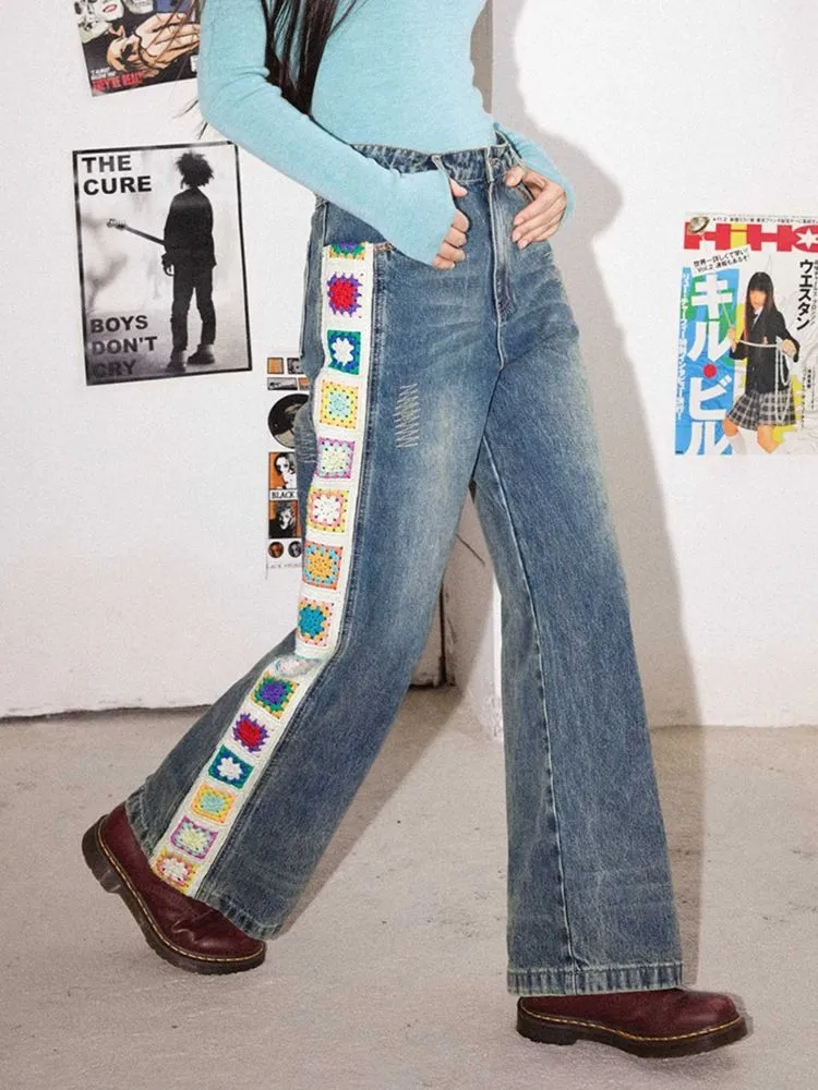 Patchwork design retro straight jeans【s0000010713】