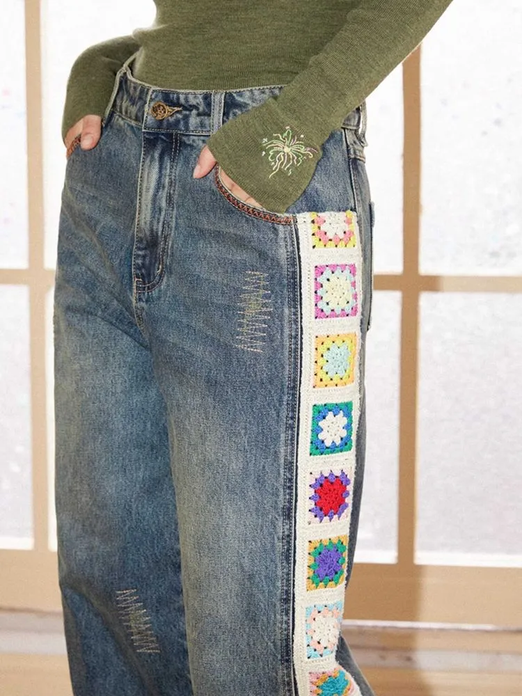 Patchwork design retro straight jeans【s0000010713】