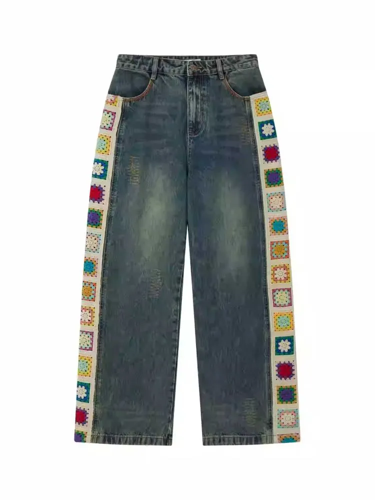 Patchwork design retro straight jeans【s0000010713】