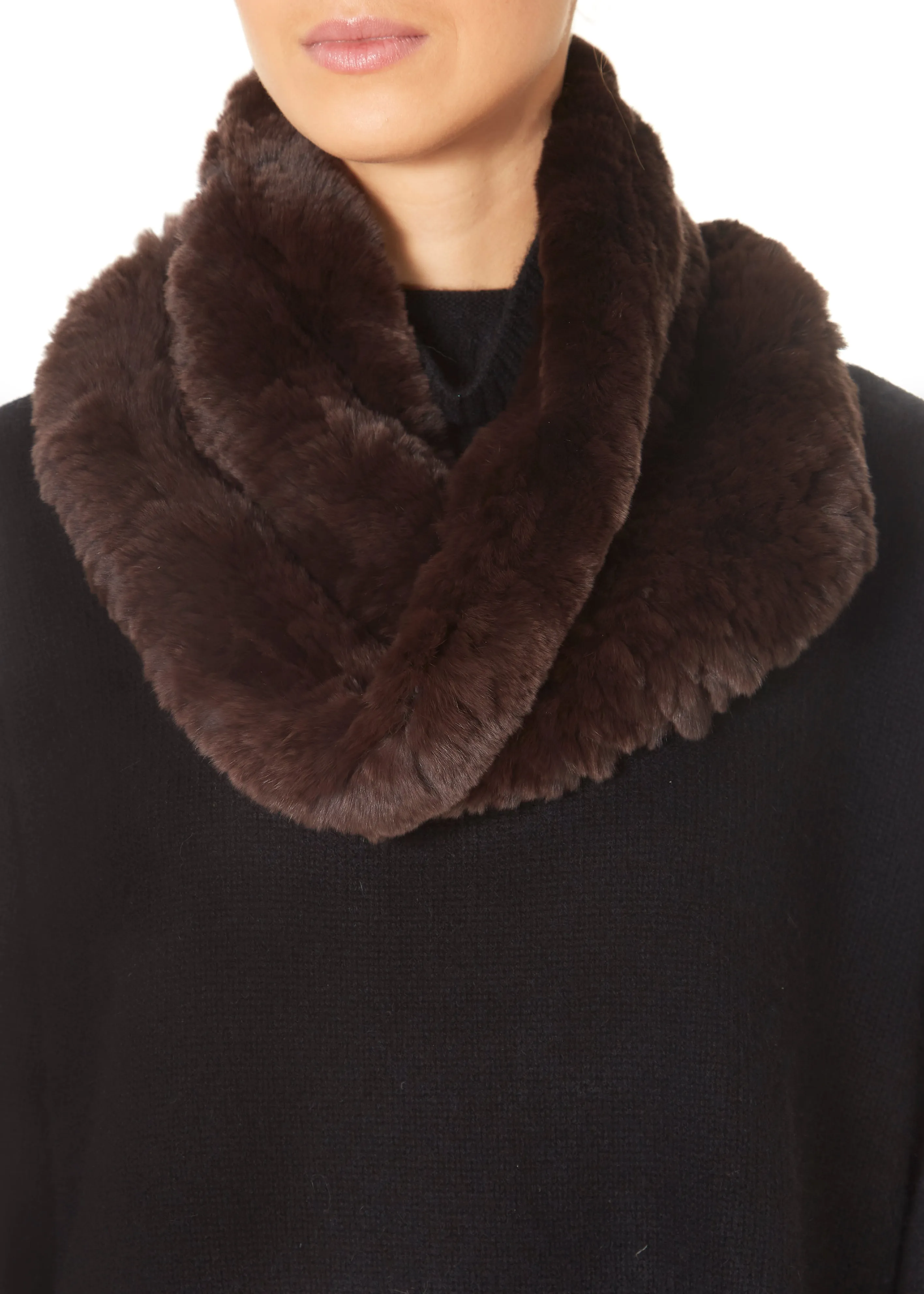 Real Rex Rabbit Fur Twisted Single Snood Dark Brown