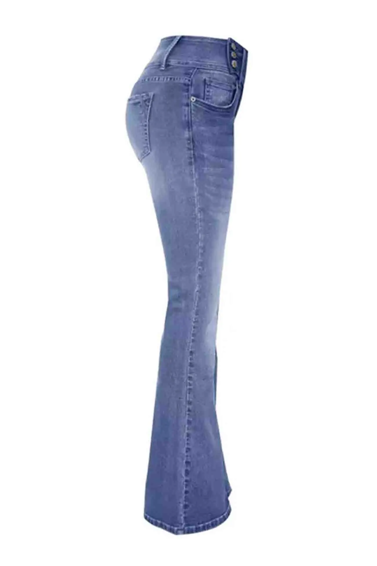 Retro Side Button Mid Rise Flares Jeans