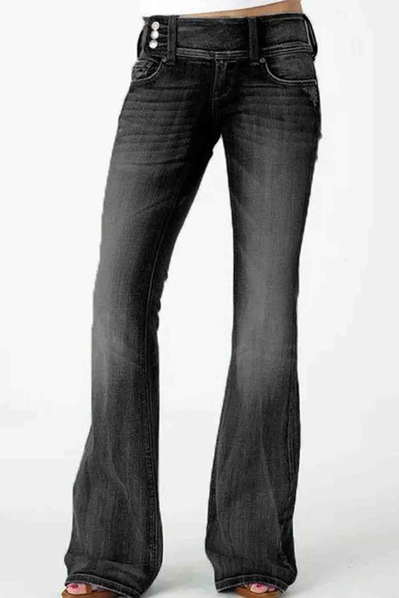 Retro Side Button Mid Rise Flares Jeans