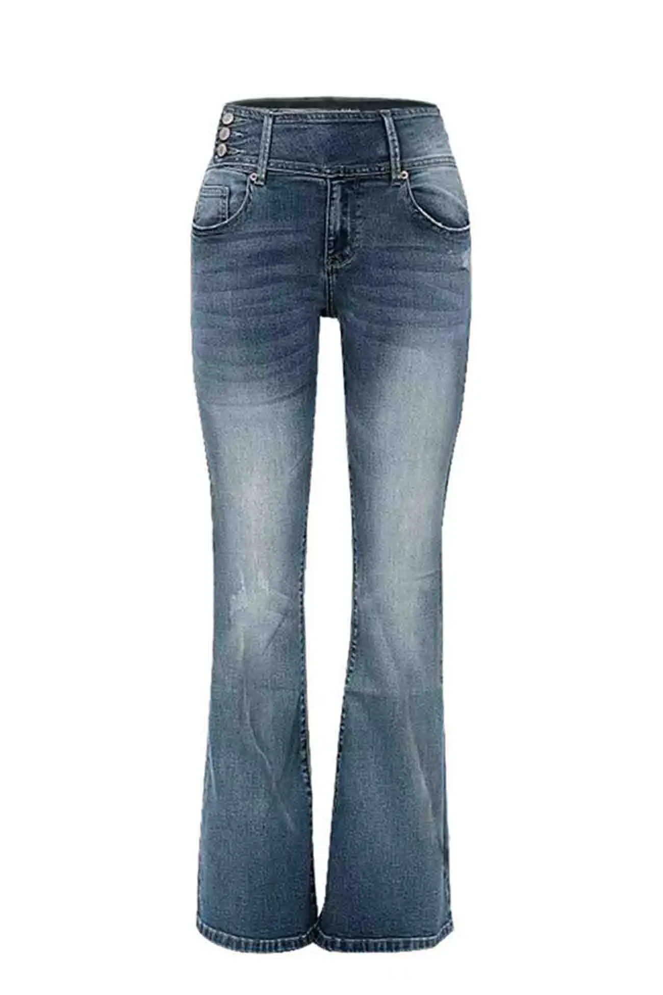 Retro Side Button Mid Rise Flares Jeans