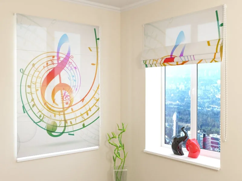 Roman Blind Stylish Сolorful Musical Abstraction