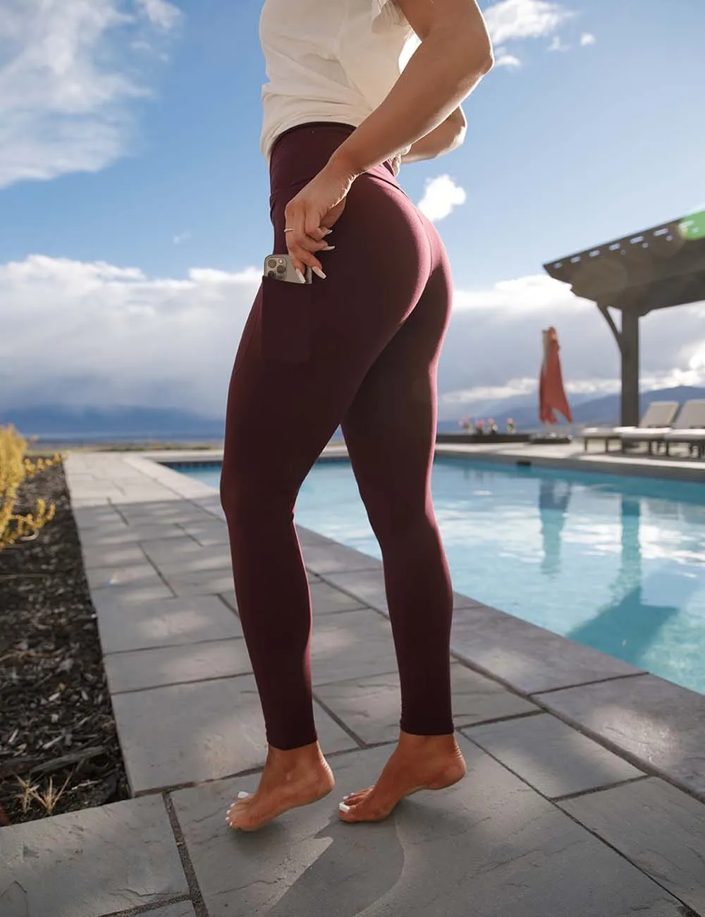 SA Burgundy Cross Waistband Pocket Leggings